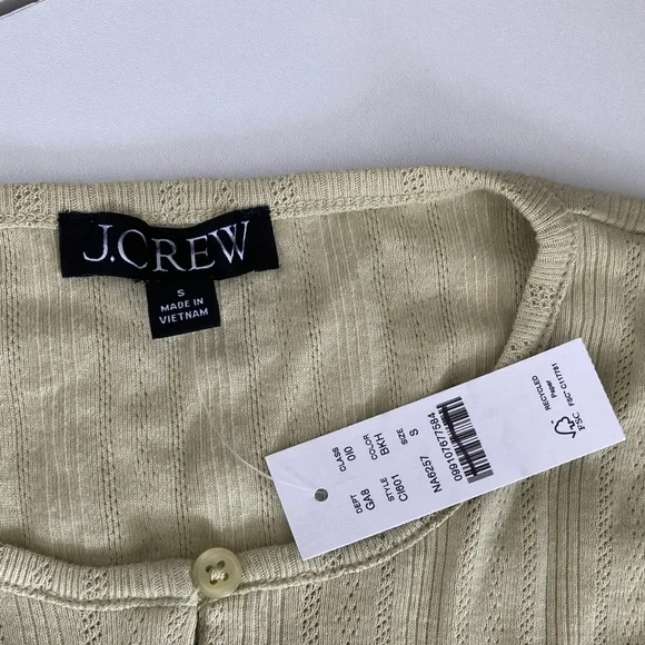 J. Crew Pointelle short-sleeve knit cardigan Small Sage Button-Up Sweater - Picture 2 of 7